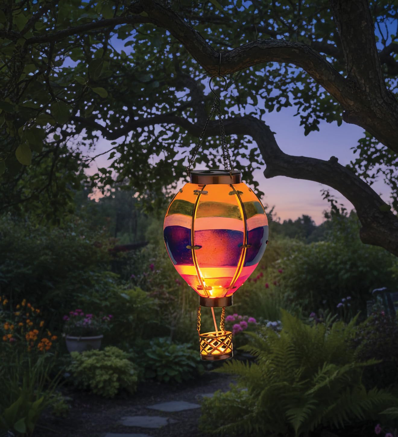 Regal Art & Gift Hot Air Balloon Solar Lantern - Hanging Solar-Powered LED Lights, Waterproof Portable Decorative Outdoor Lamp Made of Metal & Glass