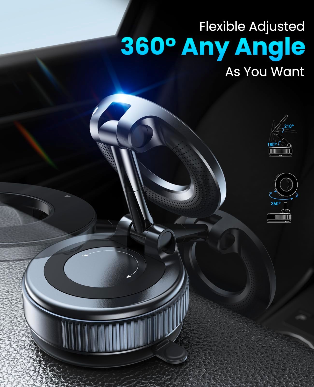 Jononser Magnetic Suction Cup Phone Mount for Magsafe, 360° Adjustable Magnetic Car Phone Holder, Pocket Size Foldable Car Mount, Cell Phone Holders