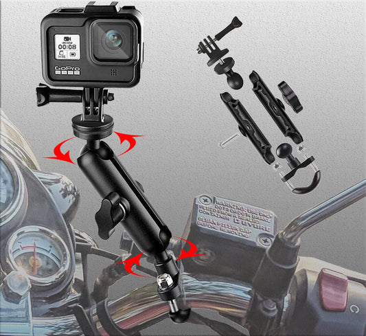 360°Motorcycle Camera Mount for GoPro Bike Holder Handlebar Mount Bracket 1/4 Metal Stand GoPro Hero10/9/8/7/6/5/4/3+ Action Cameras Accessory (Fits