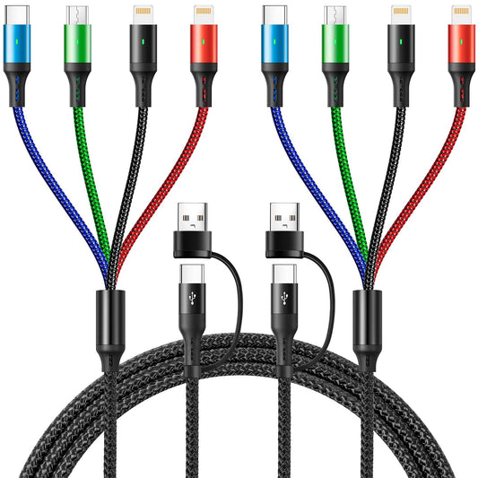 4 in 2 Multi Charging Cable 3.5A, 2Pack 6Ft Multiple fast Charging Cord USB A/C to Type C/Micro USB/Lightning Universal Braided USB C Charger…