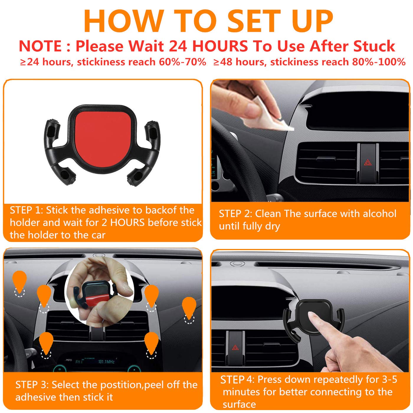 ZANEDY Car Mount for Cellphone Phone Holder Stand with Collapsible Grip/Mount with Sticky Adhesive Used on Dashboard Home Desk Wall