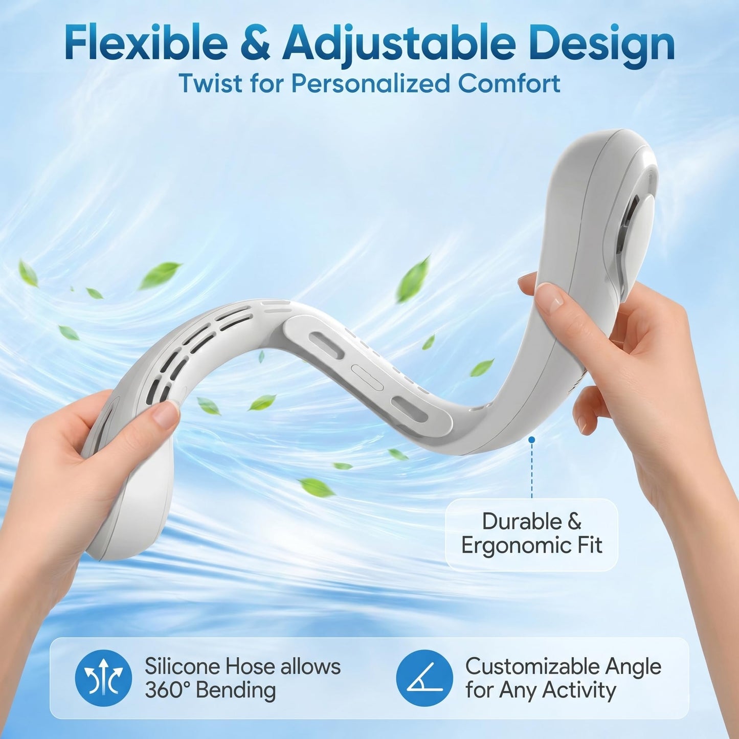 TREDY Neck Fan Portable Rechargeable, 4000mAh Battery Operated Wearable Personal Fan, 5 Speeds Bladeless Cooling Fan, Quiet Hands-Free Fan for Travel