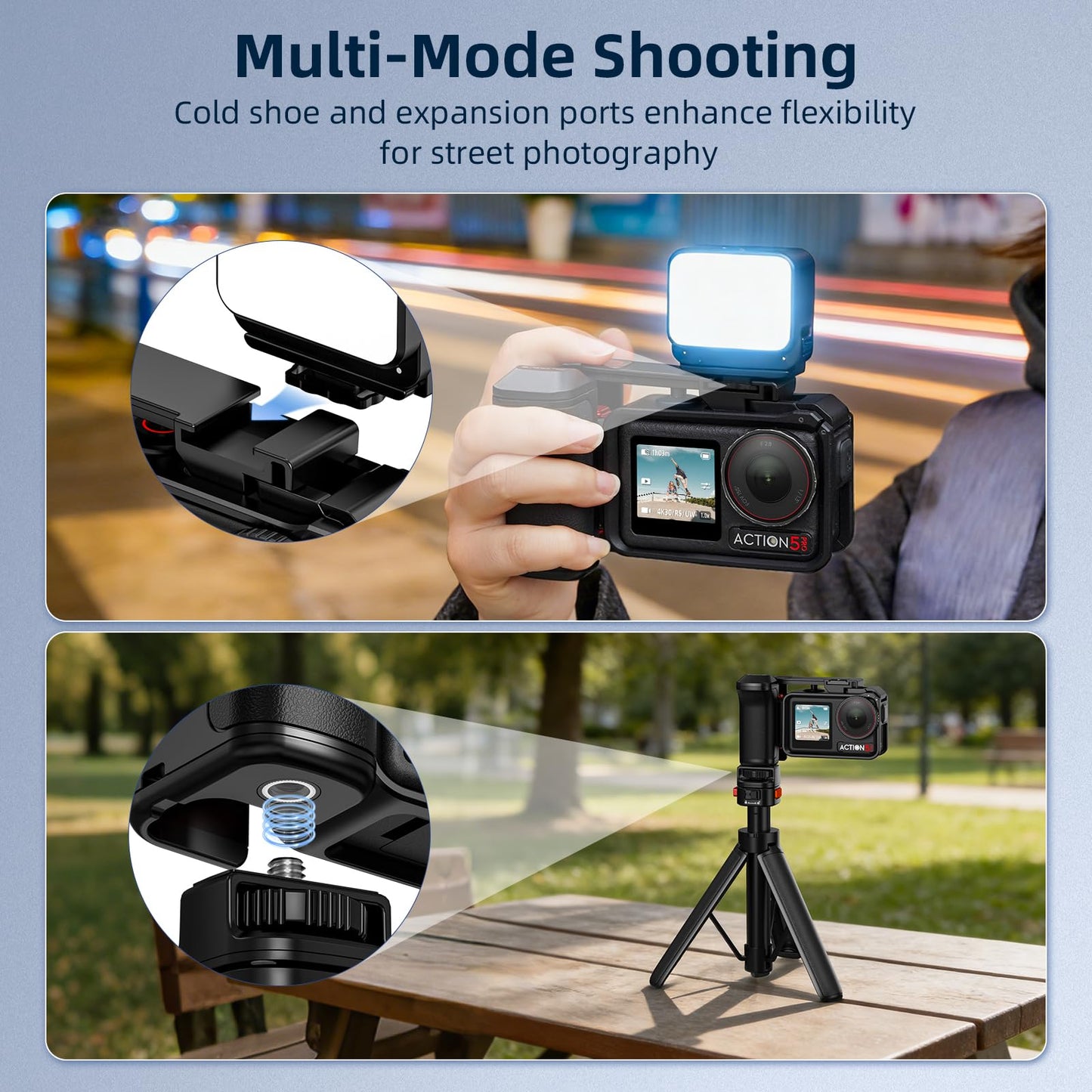Grip Kit for DJI OSMO Action 5 Pro (for Original Cage), Handle Holder Expansion Mount DSLR Style with Shutter Button for DJI Osmo Action 5 Pro 4 3