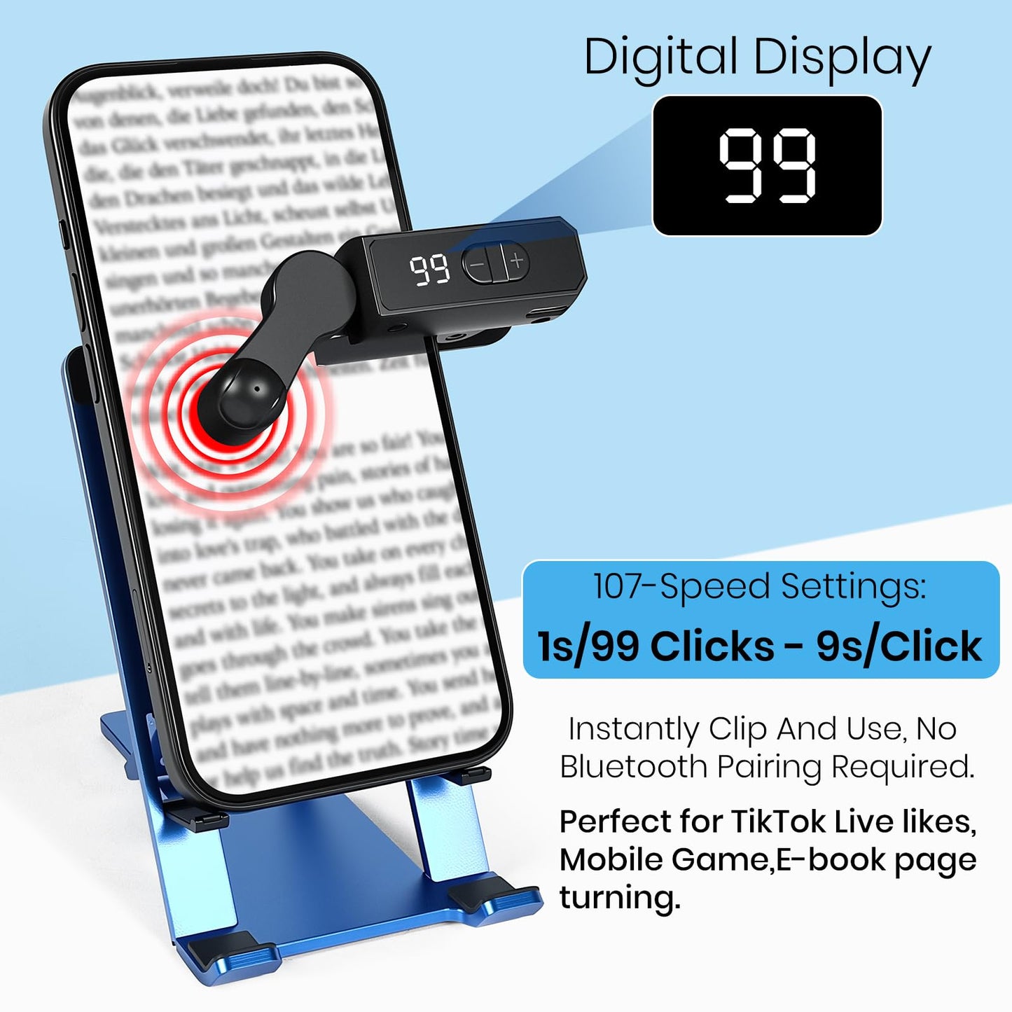 Auto Clicker Smart Tapper for iPhone iPad Android TikTok - Auto Touch Device with 107 Adjustable Speed, Rechargeable,Wireless,Instant Clicker for Live