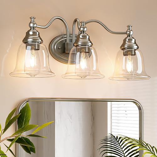 Tribesigns 3-Light Bathroom Light Fixtures, Modern Vanity Light with Clear Glass Shade, Bathroom Wall Lamp for Mirror Living Room Kitchen Hallway