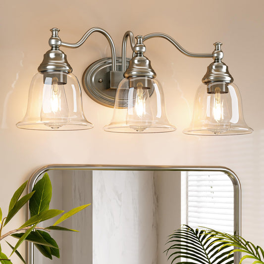 Tribesigns 3-Light Bathroom Light Fixtures, Modern Vanity Light with Clear Glass Shade, Bathroom Wall Lamp for Mirror Living Room Kitchen Hallway