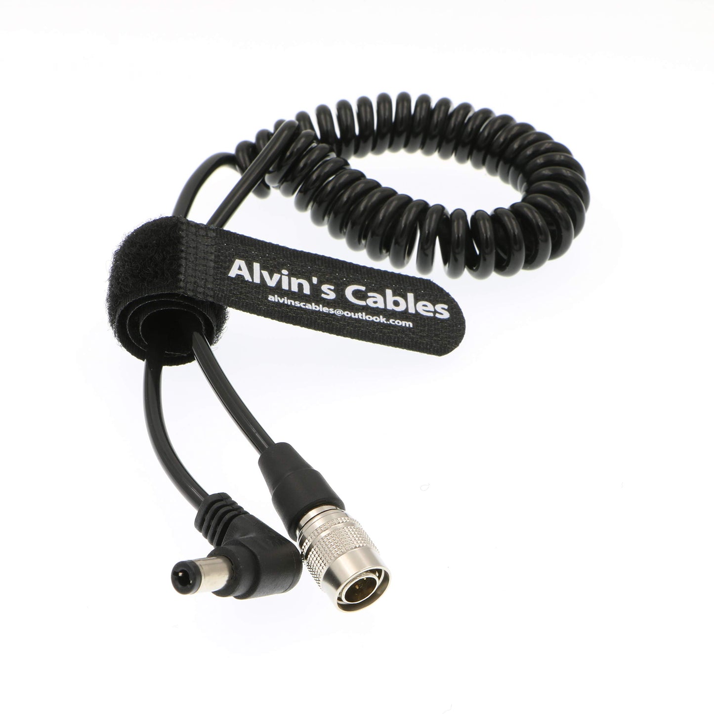Alvin's Cables Hirose 4 Pin Male to DC Right Angle Coiled Power Cable for Sound Devices 633|644|688 Zoom F8 Blackmagic Cinema Camera 4K