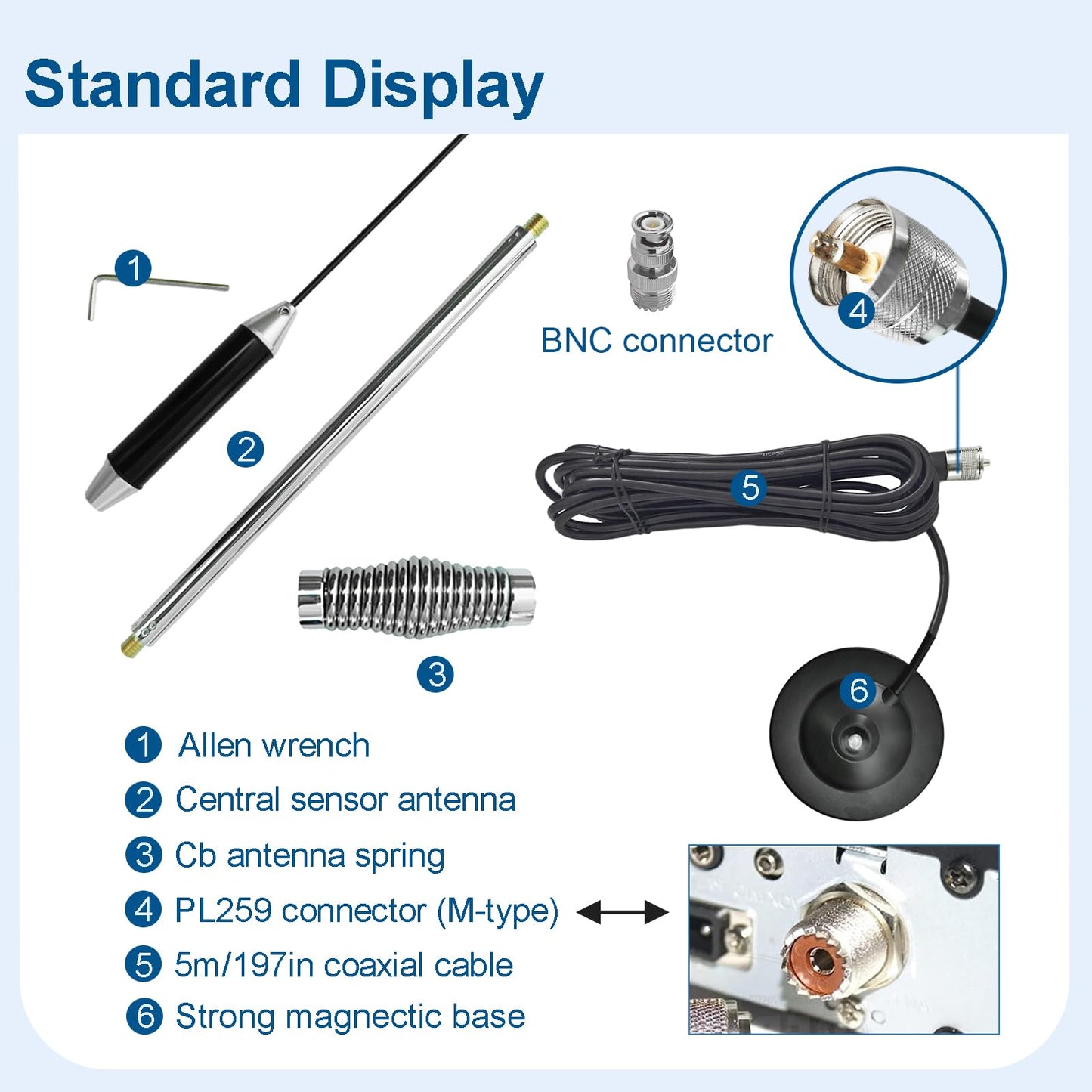 ZWEHKD 27MHz Mobile CB Radio Antenna Full Kit Heavy Duty Vehicle Magnetic Mount CB Antenna PL259 & BNC Male Connector Universal Fit Car Truck SUV
