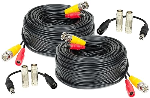 Amcrest 2-Pack 60 Feet Pre-Made All-in-One Siamese BNC Video and Power CCTV Security Camera Cable with Two Female Connectors for 960H & HD-CVI Camera