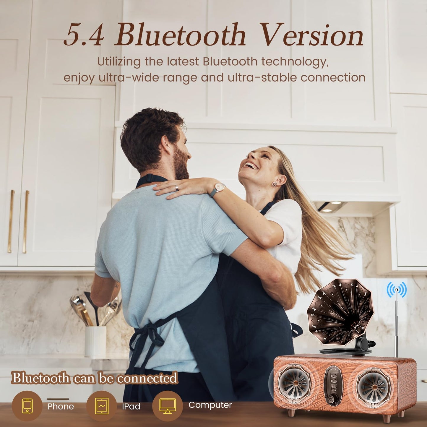 FREEFISH Retro Bluetooth Speaker Retro Radio with 5.4 Bluetooth Version, FM Radio, Bass Vintage Wireless Speaker Support USB/TF/AUX Player for Home