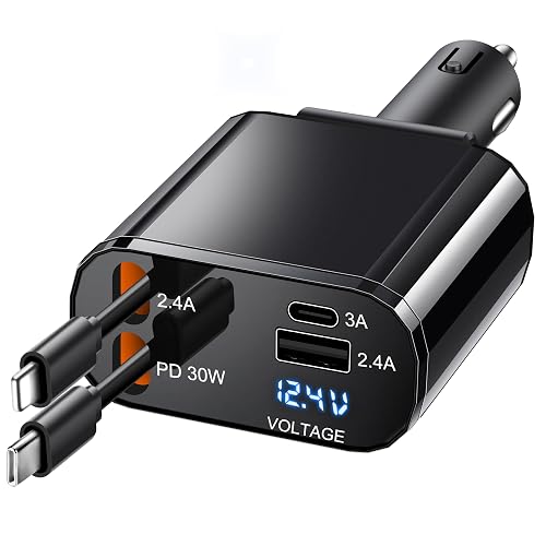 TICCI Retractable Car Charger 66W USB C Retractable with Cables, Car Phone Charger for iPhone 16/15/14 Android, Galaxy, Pixel, Car Accessories Fast
