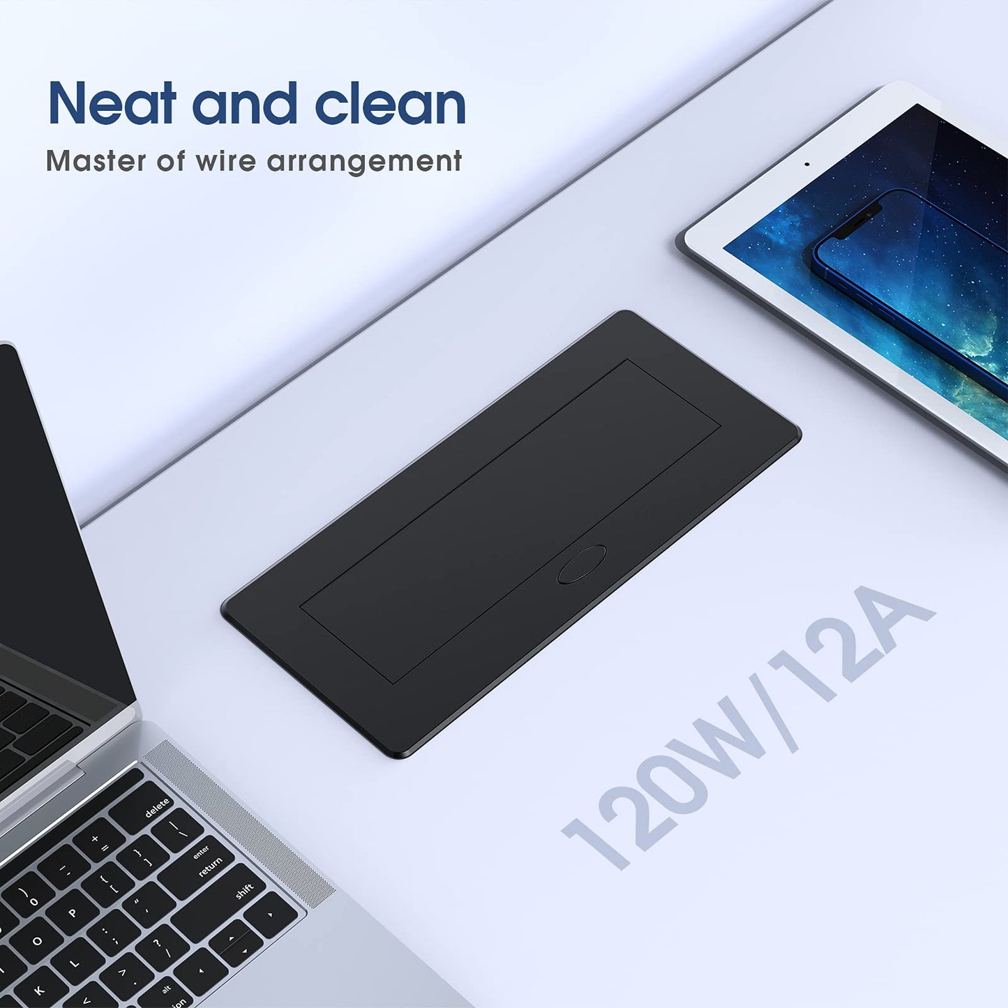 KYHSHJ Connection Box Desktop Pop Up Outlet with 3 * 15A Receptacle?2.1A 1 USB-A Ports &1 USB-C Port?Corrosive Resistant Hardware,Black