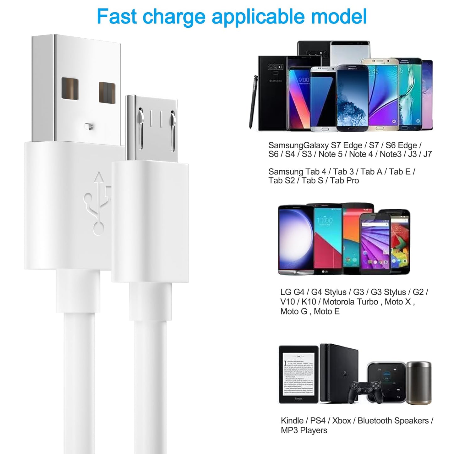 Short Micro USB Cable,Android Charger Compatible with Fire Stick,for Roku Stick,PS4.Fast Charging Cord for Kindle Tablet,for Bose SoundLink