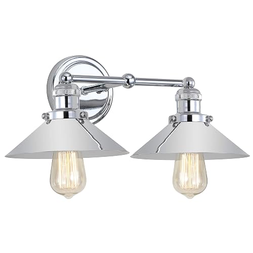 JONATHAN Y 17.5" Chrome 2-Light Industrial Farmhouse Metal Vanity Light Wall Sconce, Metal Shade for Bathroom Mirror, Kitchen, Entryway, LED Bulb