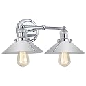 JONATHAN Y 17.5" Chrome 2-Light Industrial Farmhouse Metal Vanity Light Wall Sconce, Metal Shade for Bathroom Mirror, Kitchen, Entryway, LED Bulb