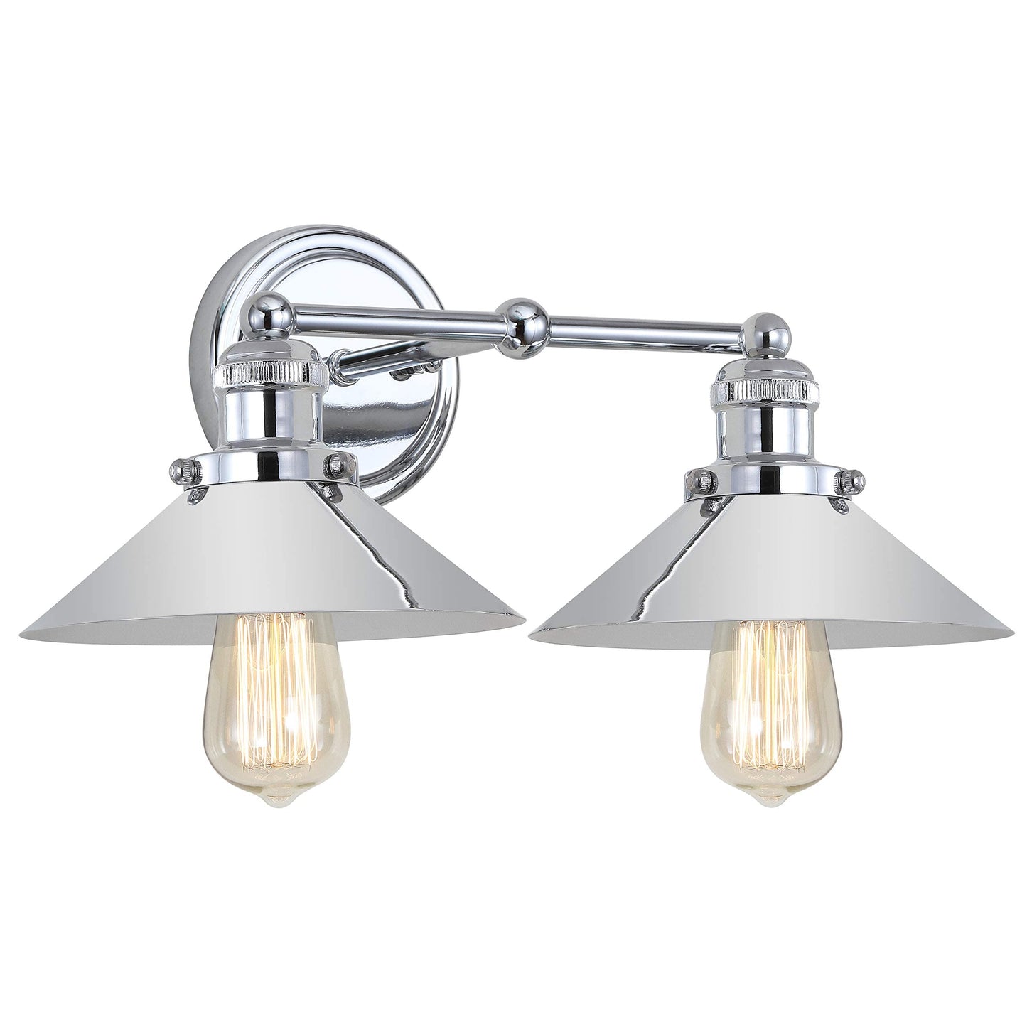 JONATHAN Y 17.5" Chrome 2-Light Industrial Farmhouse Metal Vanity Light Wall Sconce, Metal Shade for Bathroom Mirror, Kitchen, Entryway, LED Bulb