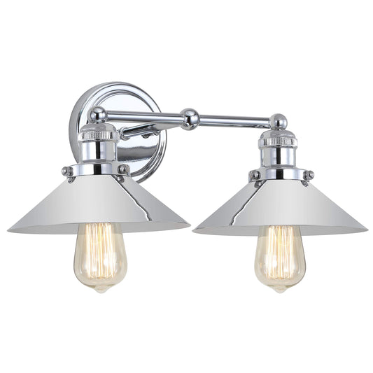 JONATHAN Y 17.5" Chrome 2-Light Industrial Farmhouse Metal Vanity Light Wall Sconce, Metal Shade for Bathroom Mirror, Kitchen, Entryway, LED Bulb