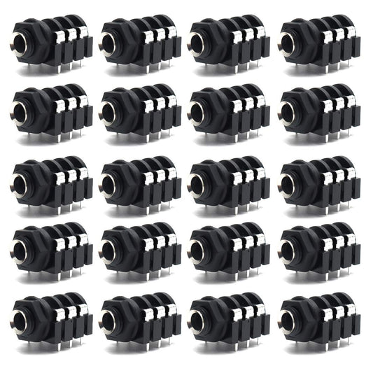 Luomorgo PCB Panel Mount 6 Pin 1/4" 6.35mm Female Socket Stereo Headphone Jack Silver Thread 20pcs