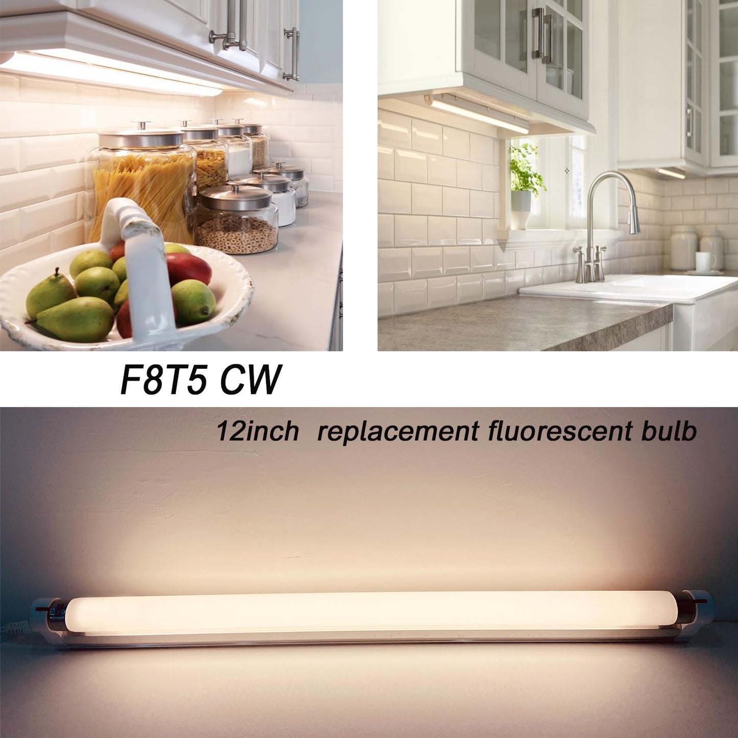 Accway (6 Pack) F8T5/CW 4100K 12’’ Linear Fluorescent Light Bulb, 8W Cool White T5 Tube, G5 Mini Bi Pins Base Replacement for Under Cabinet Light, RV