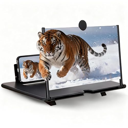 Phone Magnifier Screen, 10inch HD Mobile Screen Magnifier Version Enlarger for Movies Videos Games, Clear, Lightweight Foldable Mobile Phone Holder