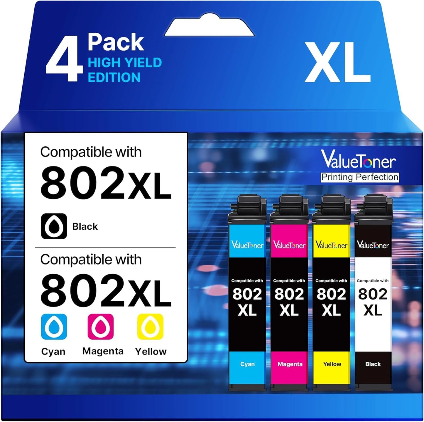 Remanufactured for Epson 802XL Ink Cartridges Combo Pack for Epson 802 Ink