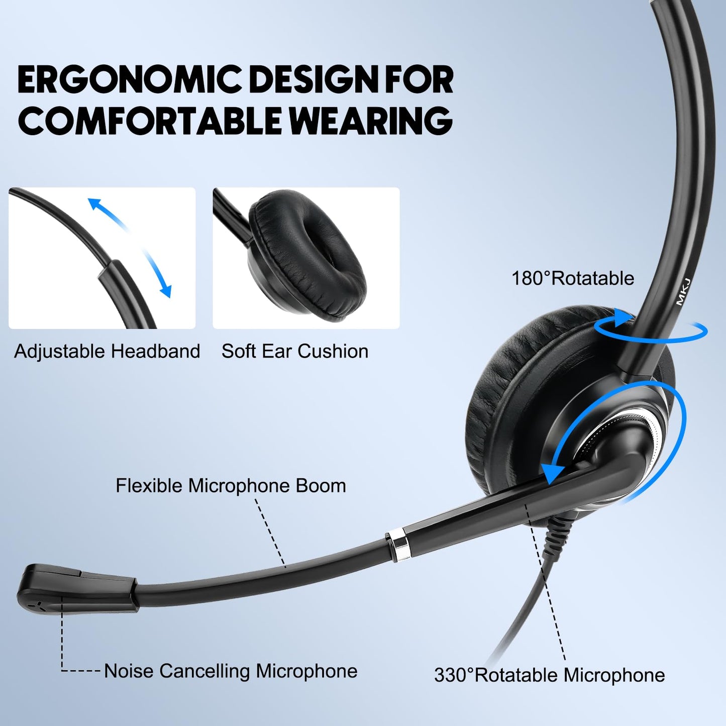 MKJ Telephone Headset with Microphone Noise Canceling Corded RJ9 Dual Ear Cisco Headset for Cisco Landline Phone CP-7821 CP-7841 7931G 7940 7942G