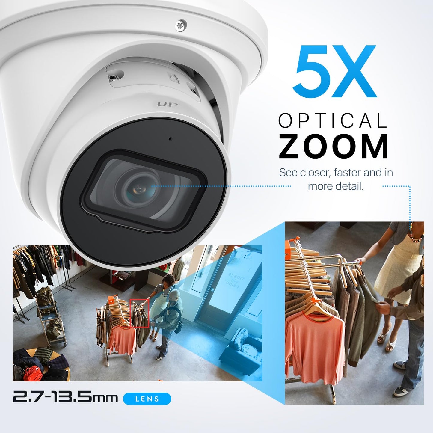 Amcrest 5MP Optical Zoom AI IP PoE Camera, Varifocal Outdoor IP POE Camera Turret, Human & Vehicle Detection, 2.7mm~13.5mm Lens, IP67, 5X Optical