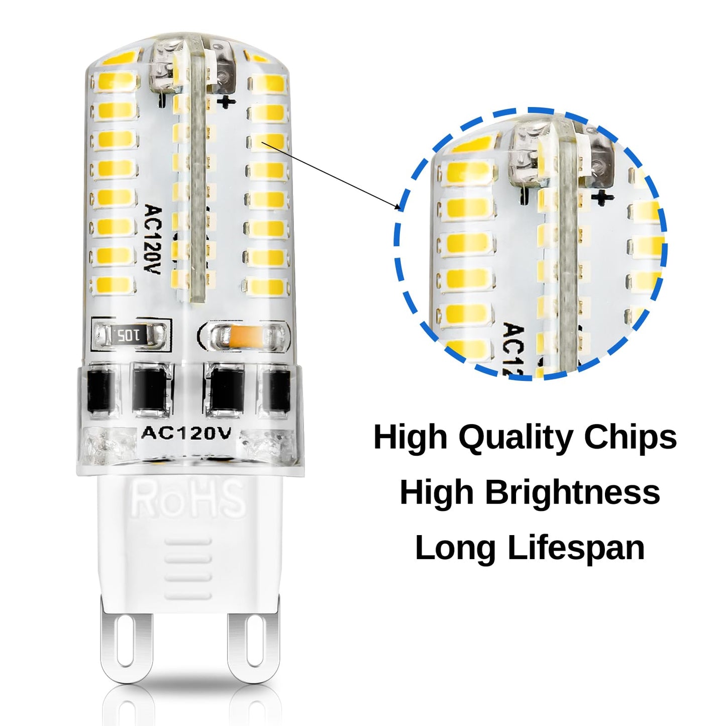 YGS-Tech G9 LED Bulb Dimmable, 4W (35W Halogen Equivalent), G9 Light Bulbs, 3000K Warm White, CRI80, G9 Base Bulb for Chandelier, Interior Decoration
