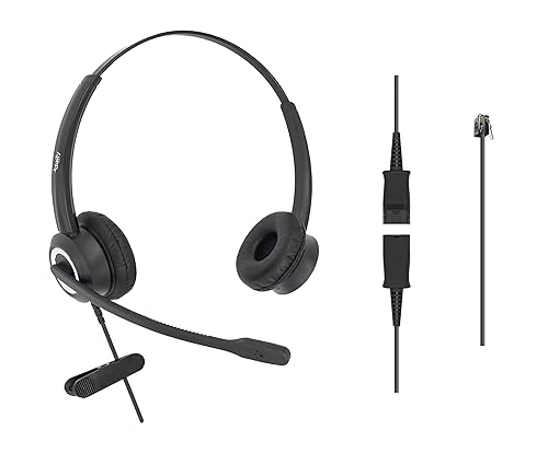 RJ9 Office Headset HD Voice for MITEL Nortel Meridian Polycom NEC ShoreTel Xblue Phones, Plus 3.5mm Adapter (Binaural)