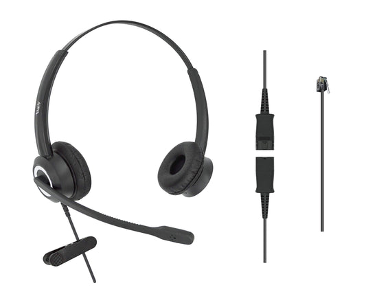 RJ9 Office Headset HD Voice for MITEL Nortel Meridian Polycom NEC ShoreTel Xblue Phones, Plus 3.5mm Adapter (Binaural)