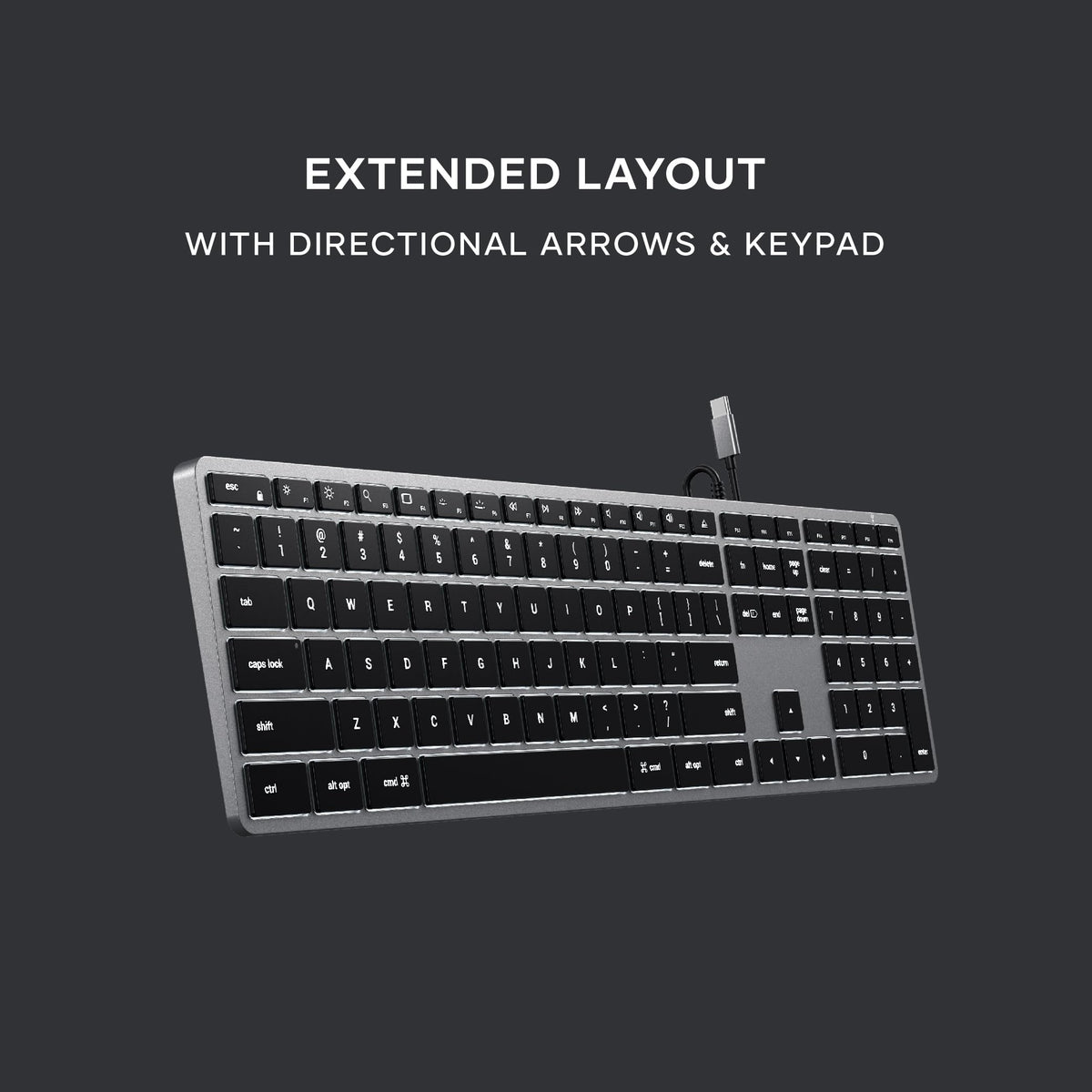 Satechi Slim W3 Wired Keyboard, Backlit Keys with Numeric Keypad