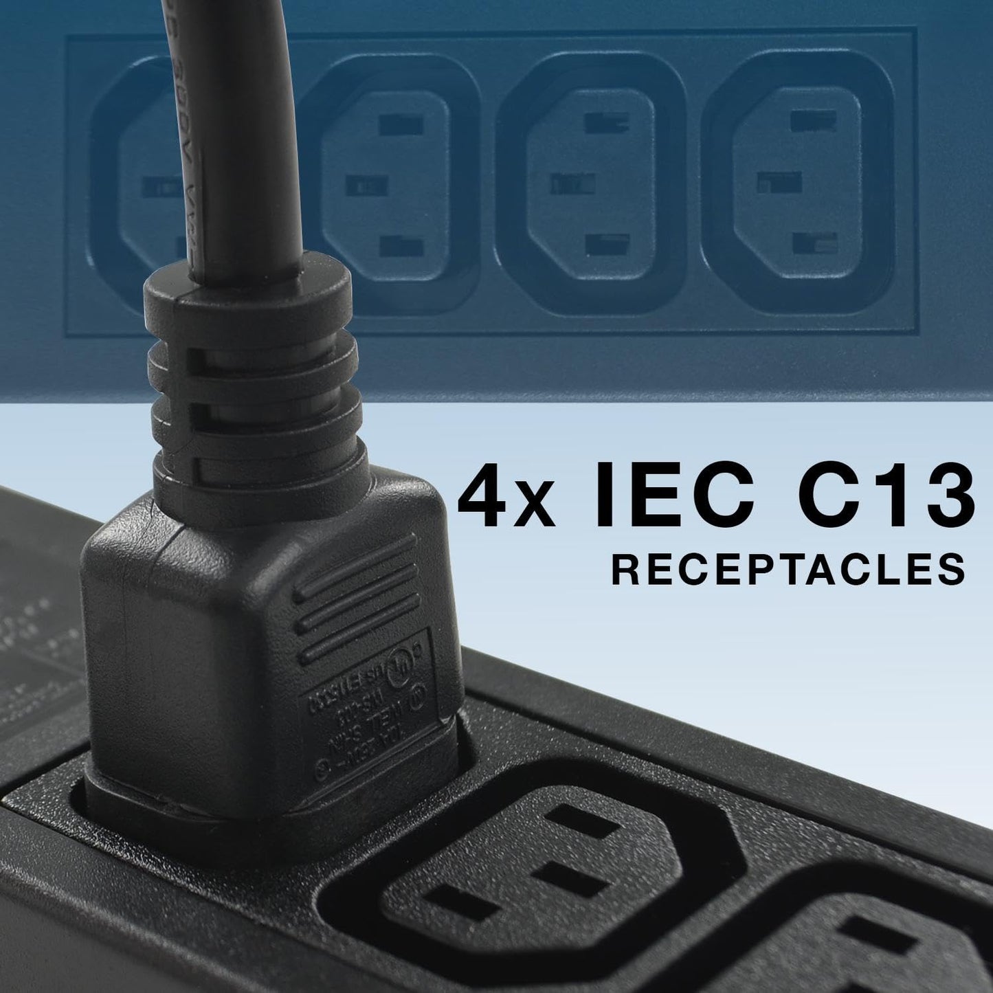 Conntek Server 10A 250V IEC Power Strip C14 Inlet to IEC 320 Sheet F Outlets 4 with Grounding Wire Out