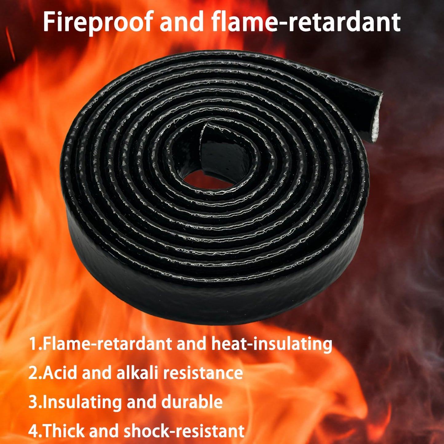 TSYCWQ 5Ft 3/8" Flame-Retardant & Heat-Insulating Silicone Coated Fiberglass Casing with 4 Stainless Steel Clamps - Heat Protection Fit for Automotive
