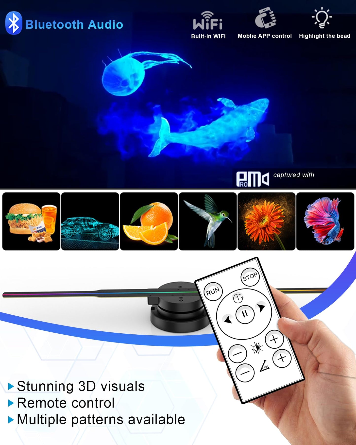 3D Hologram Fan, 18 Inch 3D Holographic Fan 2000*704PX Resolution 352pcs HD LED Beads with Remote/Bluetooth/WIFI, Holographic Video Advertising