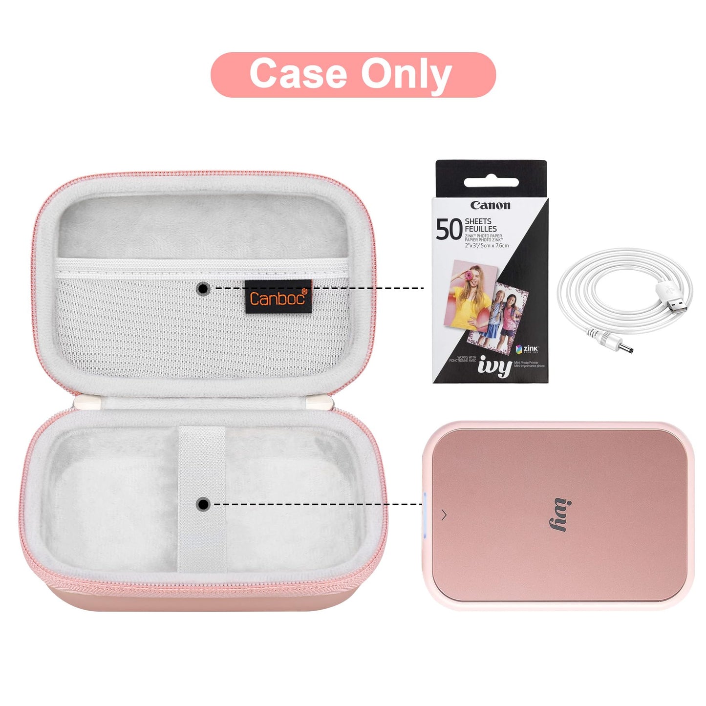 Canboc Hard Case for Canon Ivy 2/Canon Ivy/Canon Ivy CLIQ+2 CLIQ 2 CLIQ+ Mini Photo Printer Mobile Wireless Bluetooth Instant Camera Printer, Mesh Bag