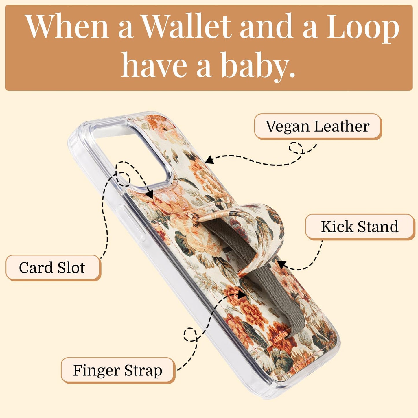 Walli Cases Wallet Phone Case for iPhone 13 Pro, Card Holder Kickstand