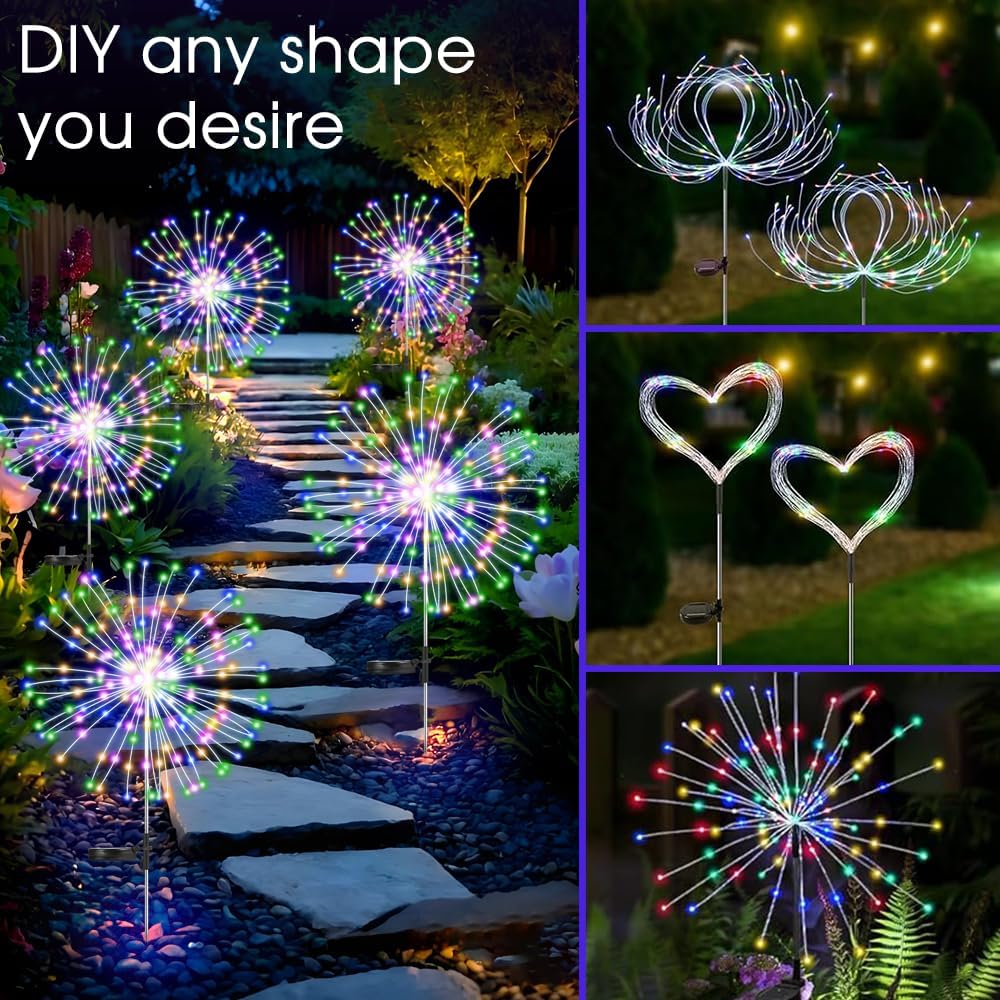 HPUFKOT Solar Garden Lights Outdoor,Waterproof Garden, 2PC 200 LED Twinkling Firework Lights Decorative with 8 Modes,Decor for Yard Patio Pathway Lawn