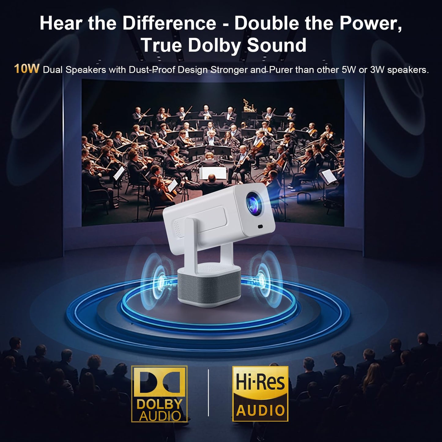 ?10W Dolby Audio?Enhanced Brightness?Auto Focus?Mini Projector 4K Support - Smart Portable Projector with WiFi 6 and Bluetooth 5.4: Built in Apps, 330