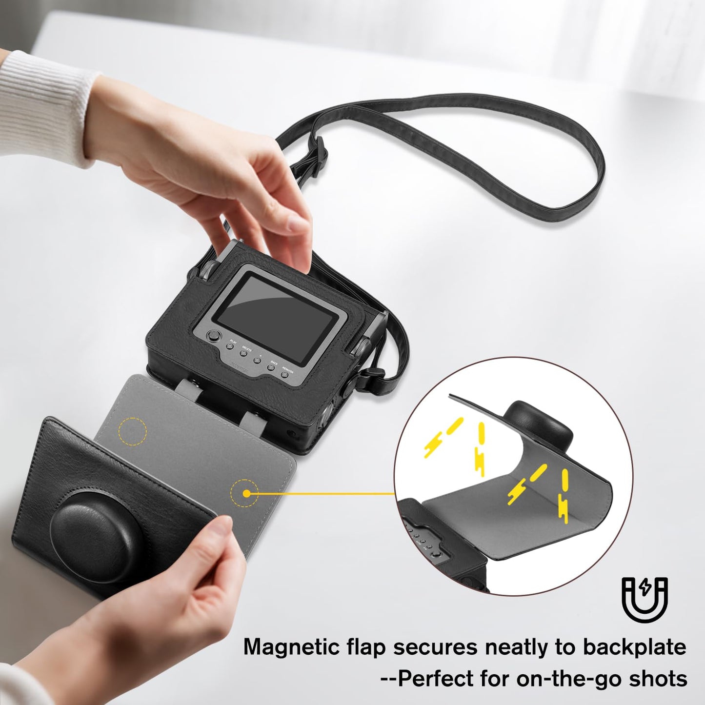 Fintie Protective Case for Fujifilm Instax Wide EVO Camera - Premium Vegan Leather Bag Cover with Removable Adjustable Strap (Vintage Black)
