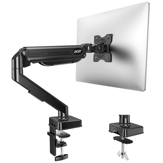 Acer Single Monitor Mount, Fully Adjustable Monitor Arm Fits 17 to 34 Inch Screens, Gas Spring VESA Mount with C-Clamp & Grommet Base, Computer Desk