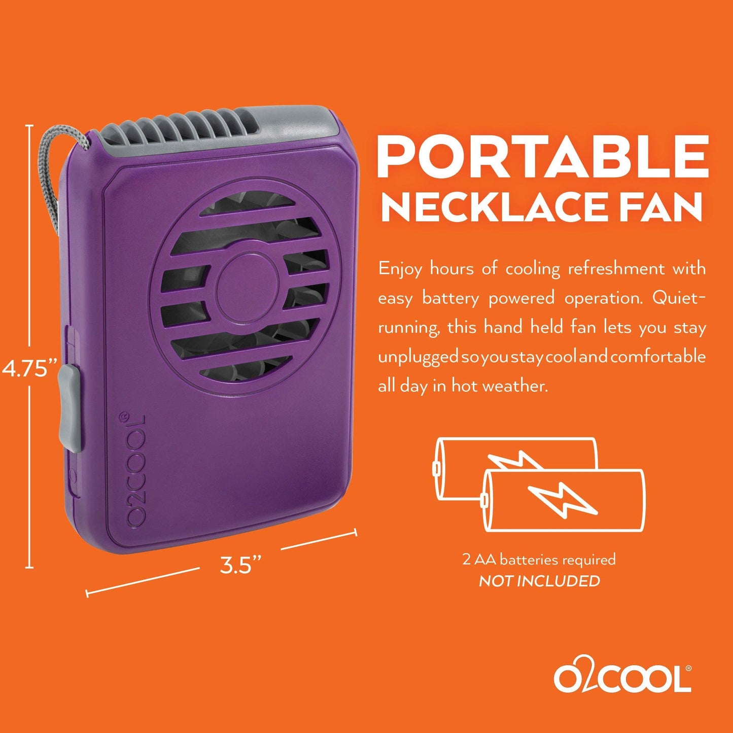 O2COOL Deluxe Hands-Free Wearable Necklace Fan Random Colors 2-Pack