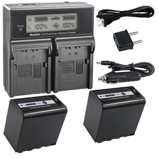 Kastar LCD Fast Charger + Battery 2x for Panasonic AG-VBR89G AG-VBR59 AG-VBR118G AG-BRD50 AG-B23 AG-DVX200 AG-AC8 AG-AC90A AG-DVC30 AG-HPX250 HPX255