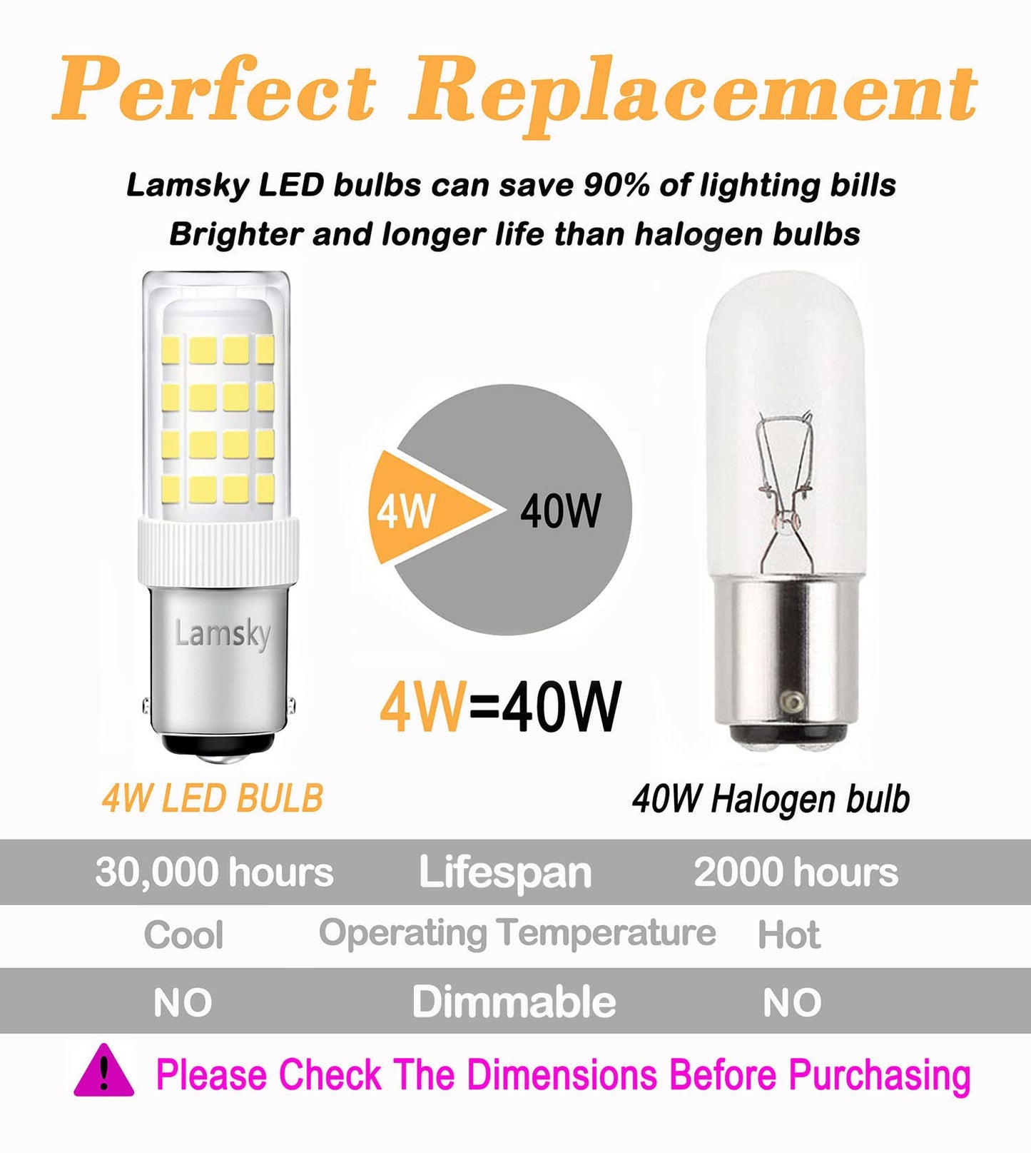 Lamsky BA15D LED Double Contact Bayonet Base Sewing Machine Bulb AC110-130V,T3/T4/C7/S6,4W Daylight 6000K,LED 40W Halogen Replacement