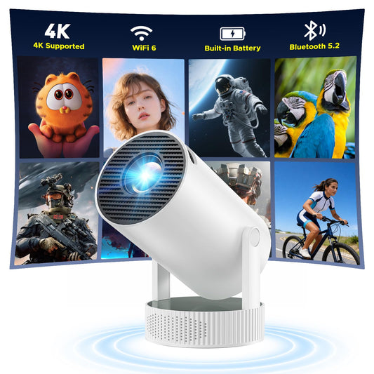 Mini Projector with WiFi and Bluetooth, Portable Projector built-in Battery Supported 4K, Auto Keystone, 220° Rotation Outdoor Projectors Compatible