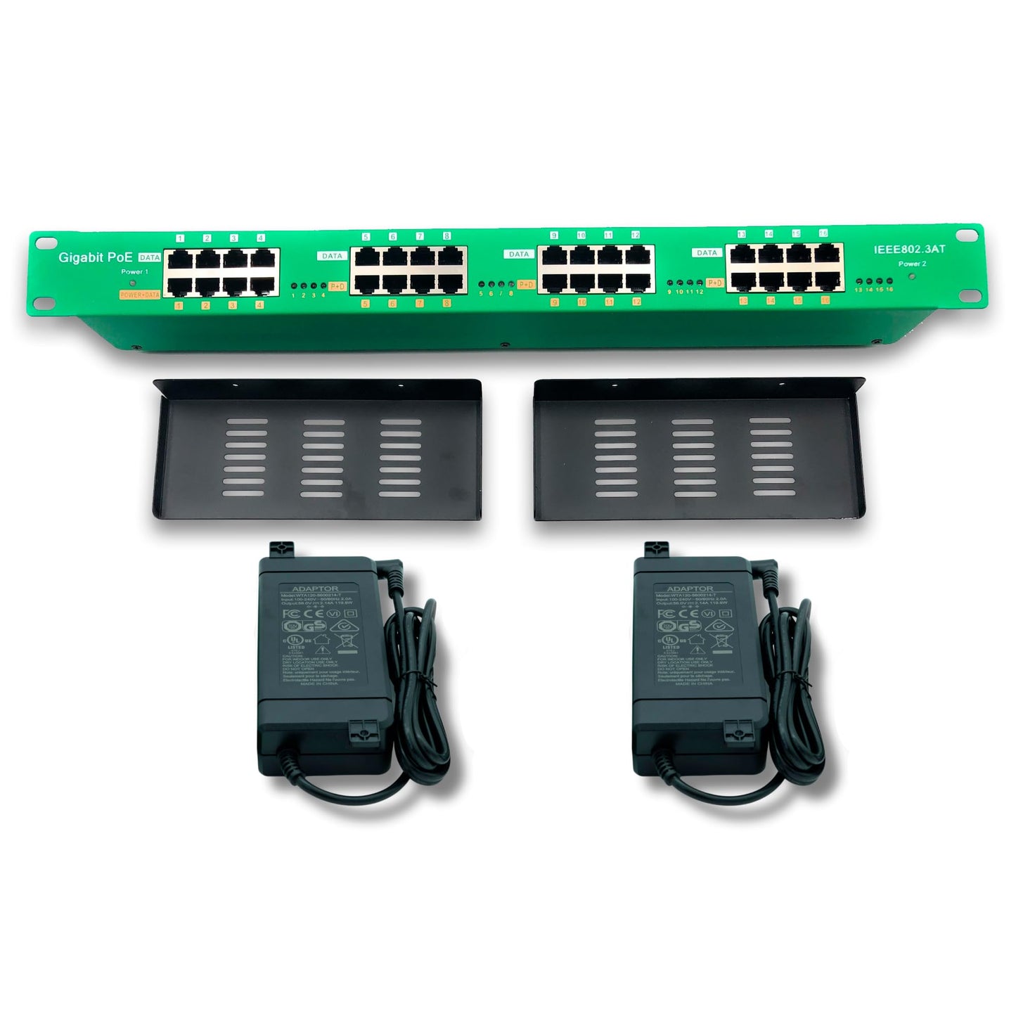 PoE Texas 16 Port PoE/PoE+ Active Injector with 56V 240W Power Supplies & Rack Trays - Add Power Over Ethernet to Switch, Router - 802.3at/af