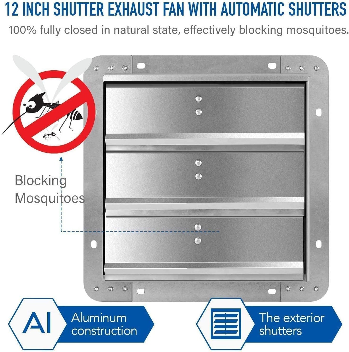 Simple Deluxe 12 Inch Shutter Exhaust Fan,Window Fans with Adjustable Thermostat and Power Cord Kit, Providing Superior Ventilation for Windows