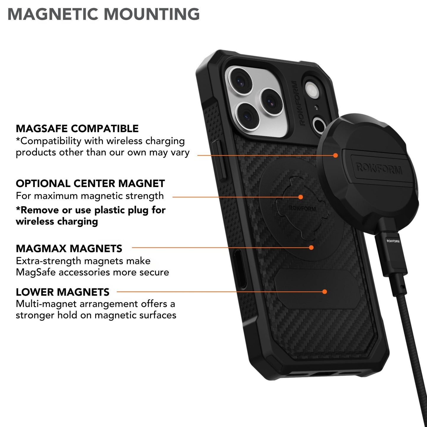 ROKFORM Rugged Case for iPhone 17 Pro Max, Magnetic + RokLock (Black)