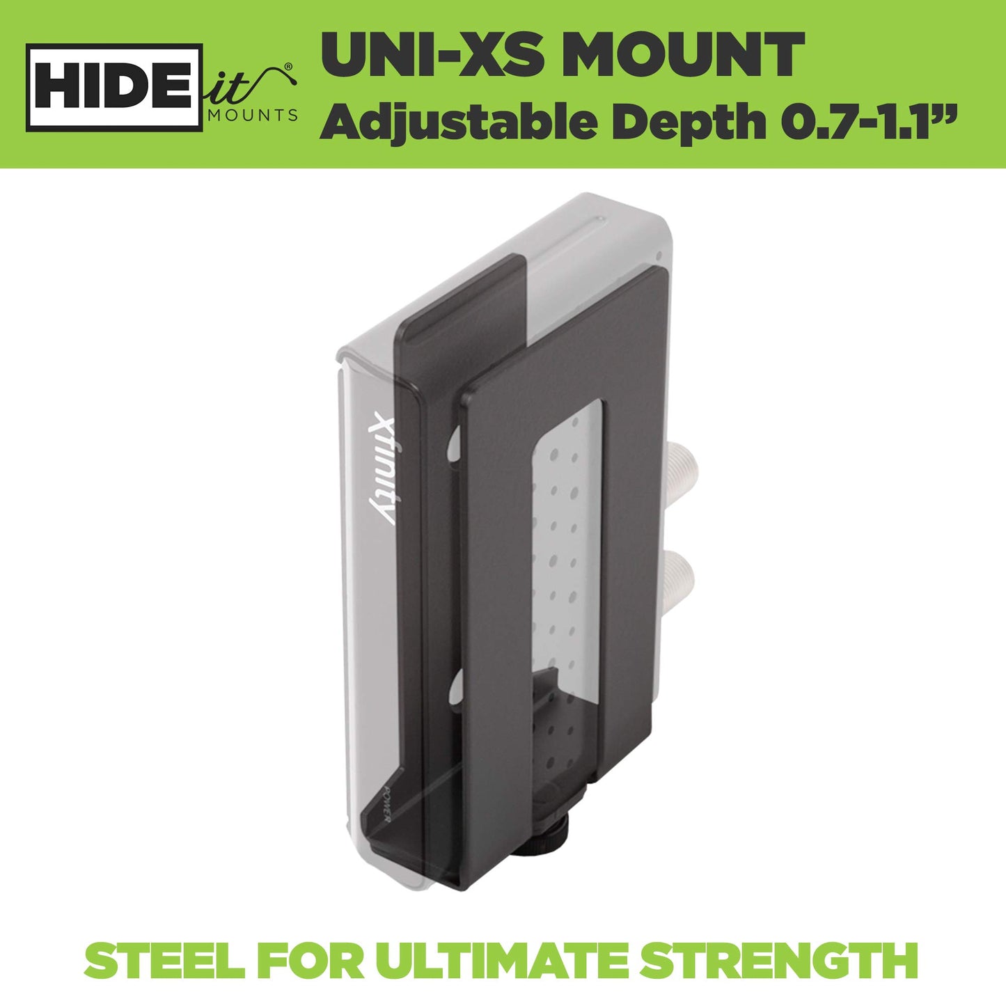 HIDEit Mounts Uni-XS Mount - Patented in 2018, Made from Steel Adjustable Extra Small Device, Hide Your Cable TV Box, Modems, Satellite Receivers