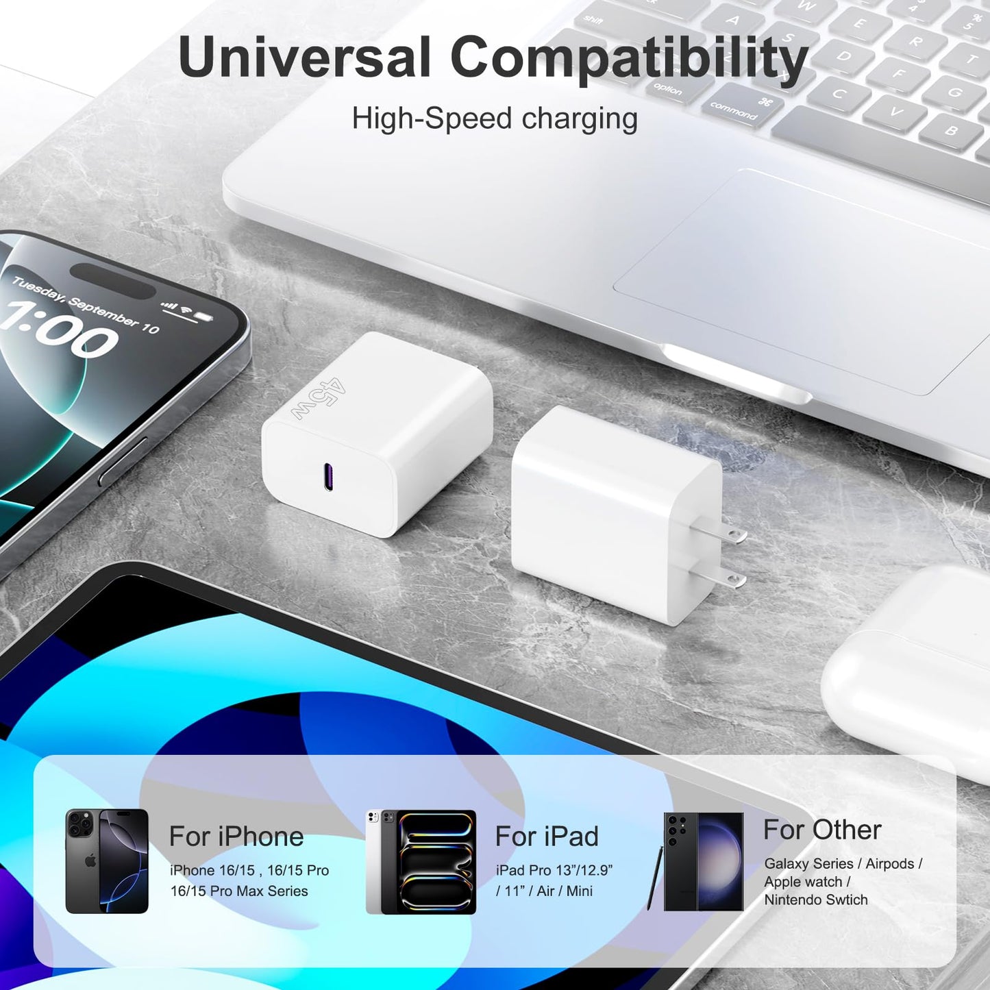 iPhone 17 Pro Max Charger Fast Charging, 45W USB C Wall Charger with 10FT Long Type C Charger Fast Charging Cable for iPhone 17/17 Plus/17 Pro