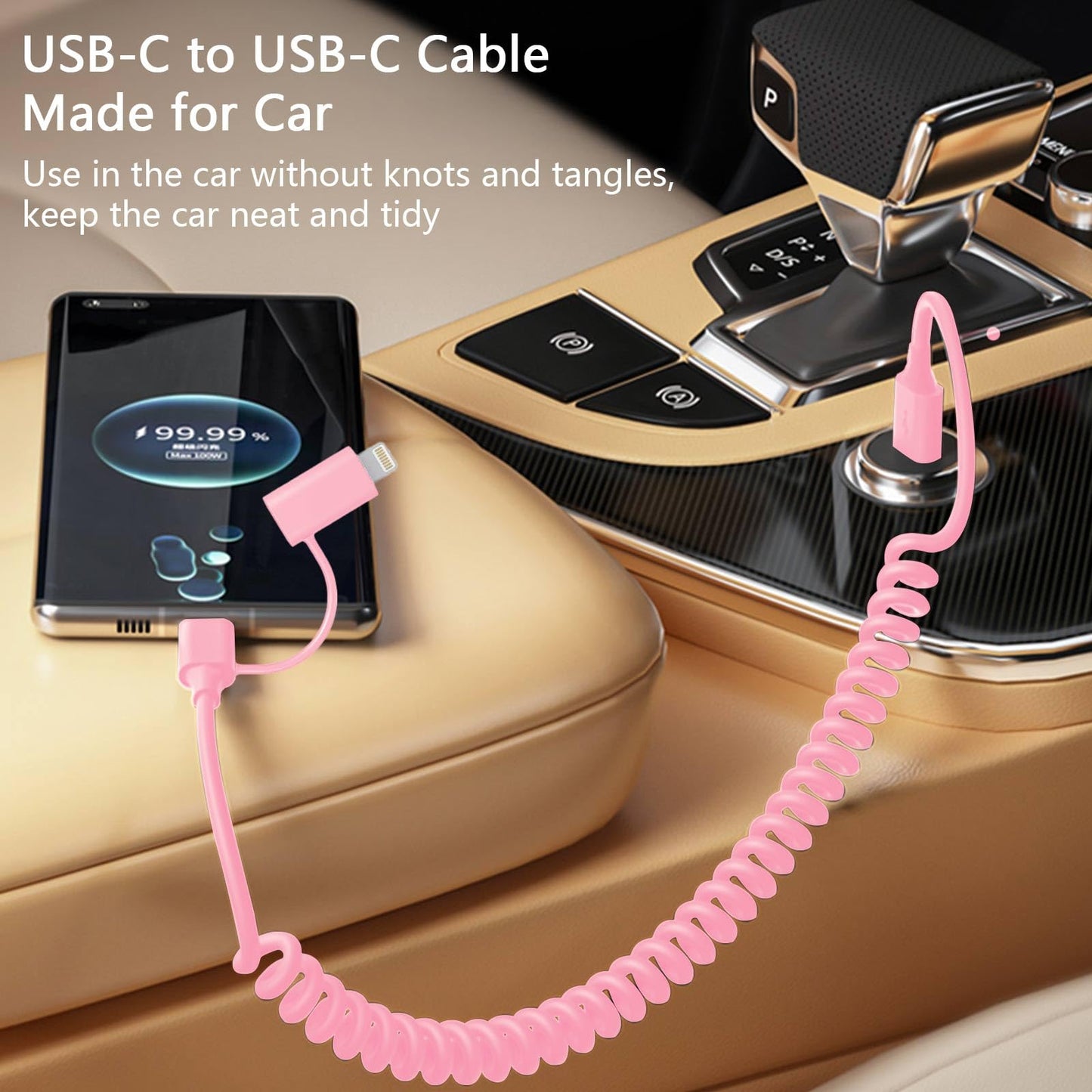 60W Coiled USB-C to USB-C & Lightning Cable?MFi Certified? 2 in 1 Fast Charging Apple CarPlay Cable for iPhone 15/15 Plus/15 Pro Max/14,Galaxy